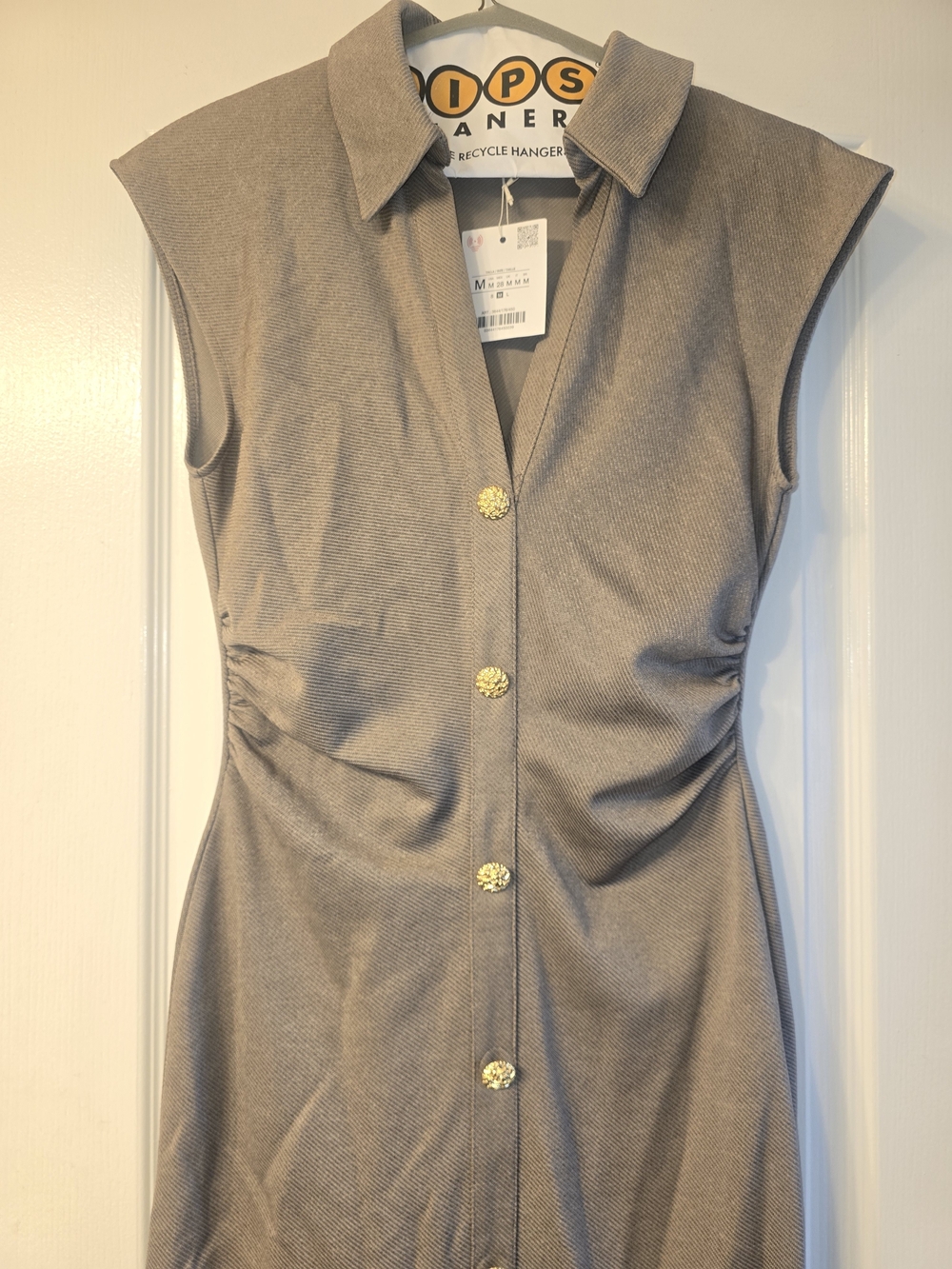 Zara Taupe Sleeveless Midi Dress with Gold Buttons